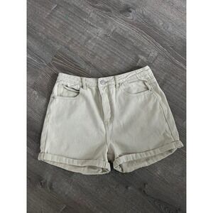 The Rockn Rev Cream Denim High Waisted Rolled Hem Shorts neutral women's Size 10